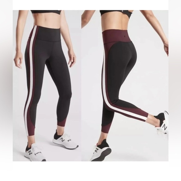 Athleta Pants - Athleta Crunch 7/8 Tight Leggings Black Maroon - Small